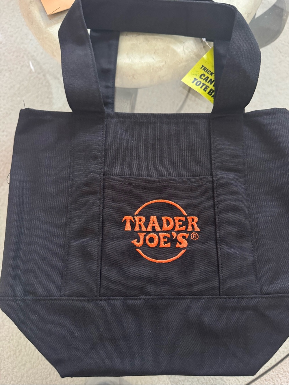 Trader Joe's Black Canvas Tote with Orange Logo